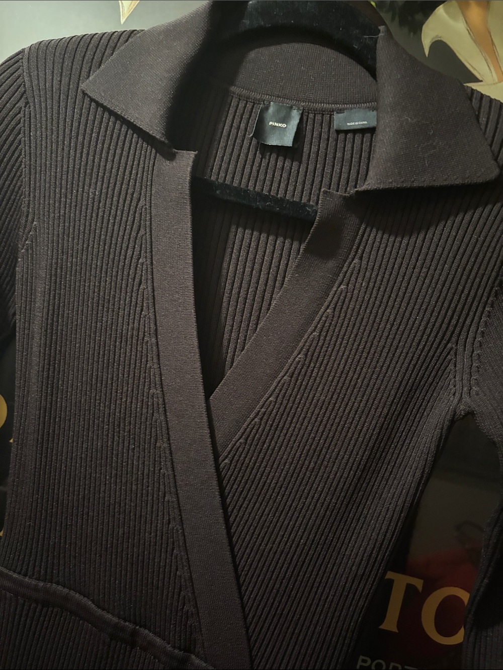 Pinko Brown Ribbed Midi Dress with Side Buttons - Picture 13 of 16